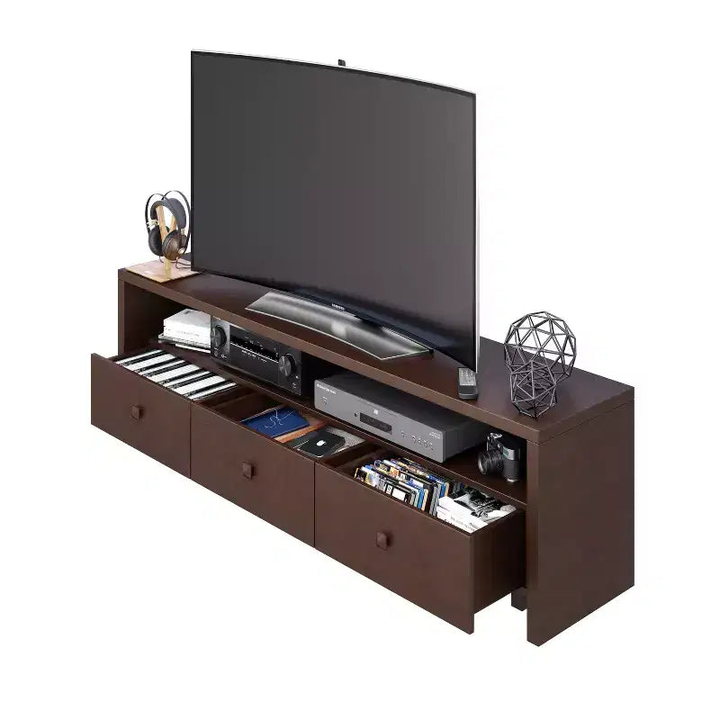 Meuble TV pour téléviseurs jusqu'à 70" Marron - Hickory : Console moderne avec rangement, finition mate