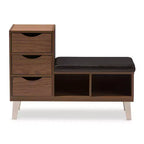 Banc de rangement pour chaussures en similicuir rembourré, moderne, à 3 tiroirs, avec deux étagères ouvertes - Noyer marron