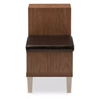 Banc de rangement pour chaussures en similicuir rembourré, moderne, à 3 tiroirs, avec deux étagères ouvertes - Noyer marron