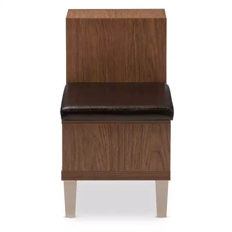 Banc de rangement pour chaussures en similicuir rembourré, moderne, à 3 tiroirs, avec deux étagères ouvertes - Noyer marron