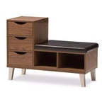 Banc de rangement pour chaussures en similicuir rembourré, moderne, à 3 tiroirs, avec deux étagères ouvertes - Noyer marron