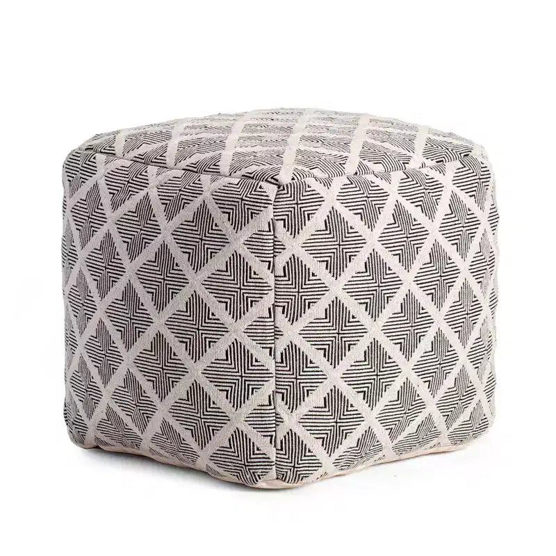 Pouf Géométrique Carré Noir/Ivoire