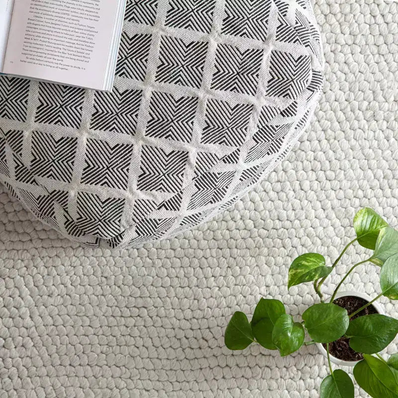 Pouf Géométrique Carré Noir/Ivoire