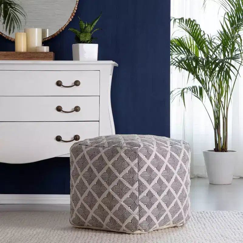 Pouf Géométrique Carré Noir/Ivoire