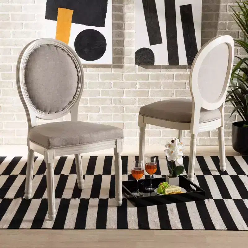 Lot de 2 chaises de salle à manger Louis rembourrées en tissu avec clous décoratifs