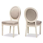 Lot de 2 chaises de salle à manger Louis rembourrées en tissu avec clous décoratifs