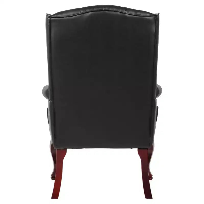 Fauteuil visiteur traditionnel à dossier haut en vinyle noir