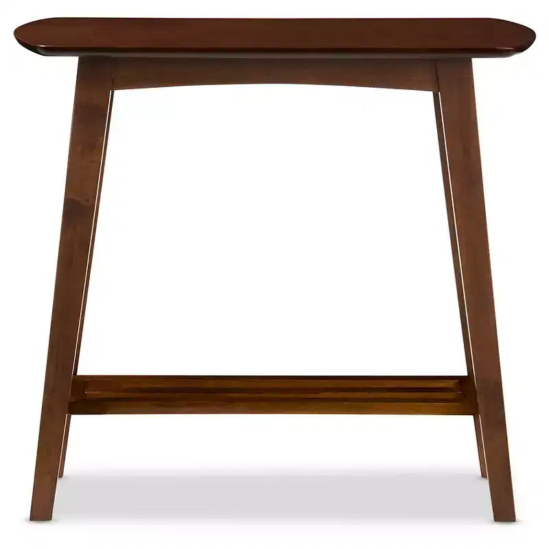 Table console de style scandinave moderne du milieu du siècle - Noyer foncé - Bois d'hévéa avec étagère ouverte