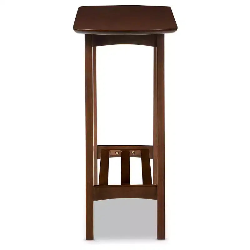 Table console de style scandinave moderne du milieu du siècle - Noyer foncé - Bois d'hévéa avec étagère ouverte