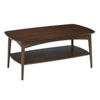 Table basse Mid-Century Modern Noyer - Rangement, pieds coniques, bois composite