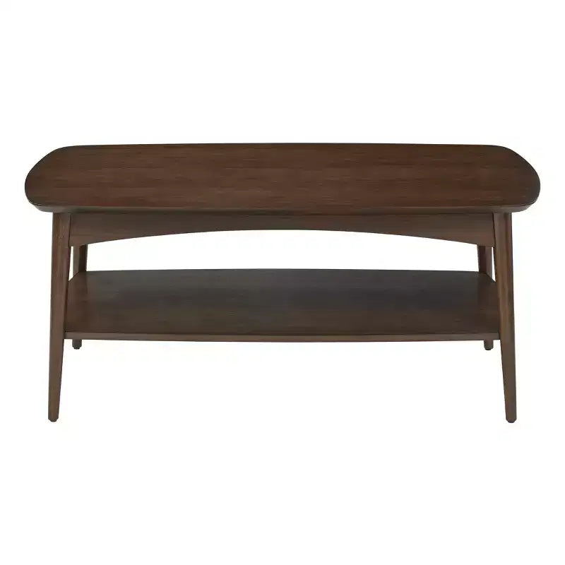 Table basse Mid-Century Modern Noyer - Rangement, pieds coniques, bois composite