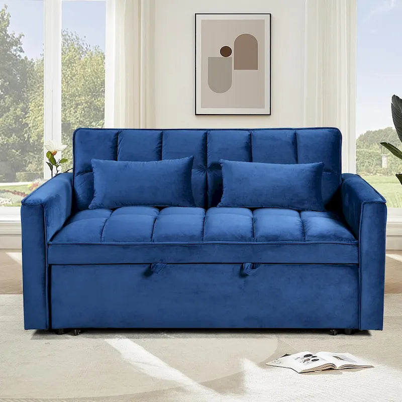Causeuse moderne en velours avec dossier inclinable et poches, 2 places – Gris foncé / Gris clair / Bleu / Noir