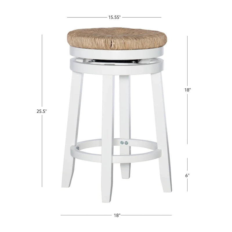 Tabouret de comptoir pivotant sans dossier Maya avec assise en jonc de mer