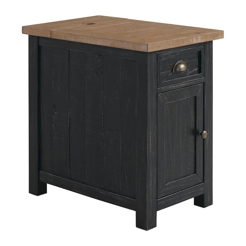 Table d'appoint de chevet Monterey en bois massif avec prises de courant cachées