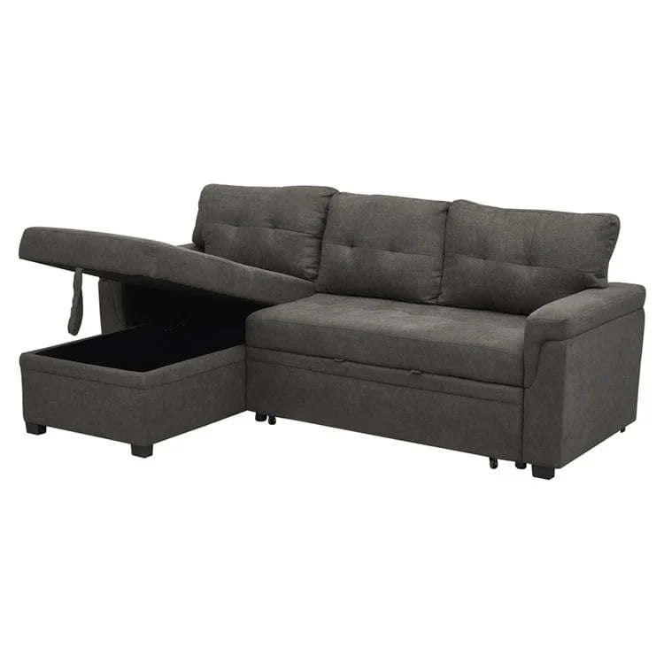 Canapé d'angle réversible convertible avec lit gigogne, méridienne de rangement et pieds durables