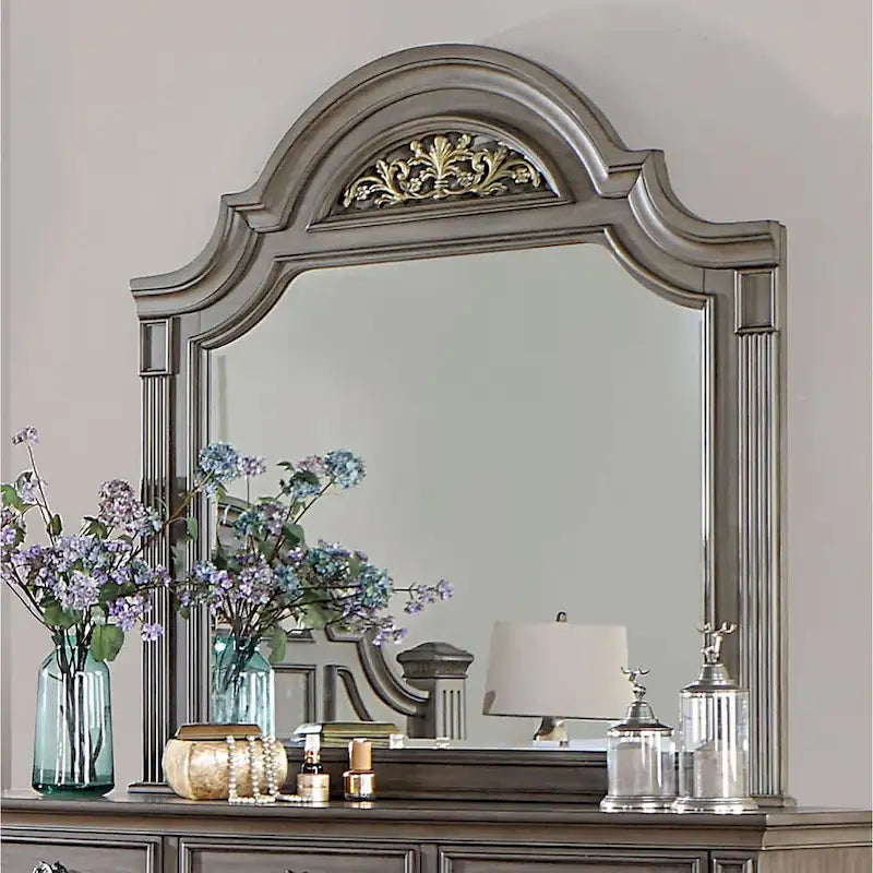 Commode traditionnelle à 9 tiroirs et miroir, 2 pièces