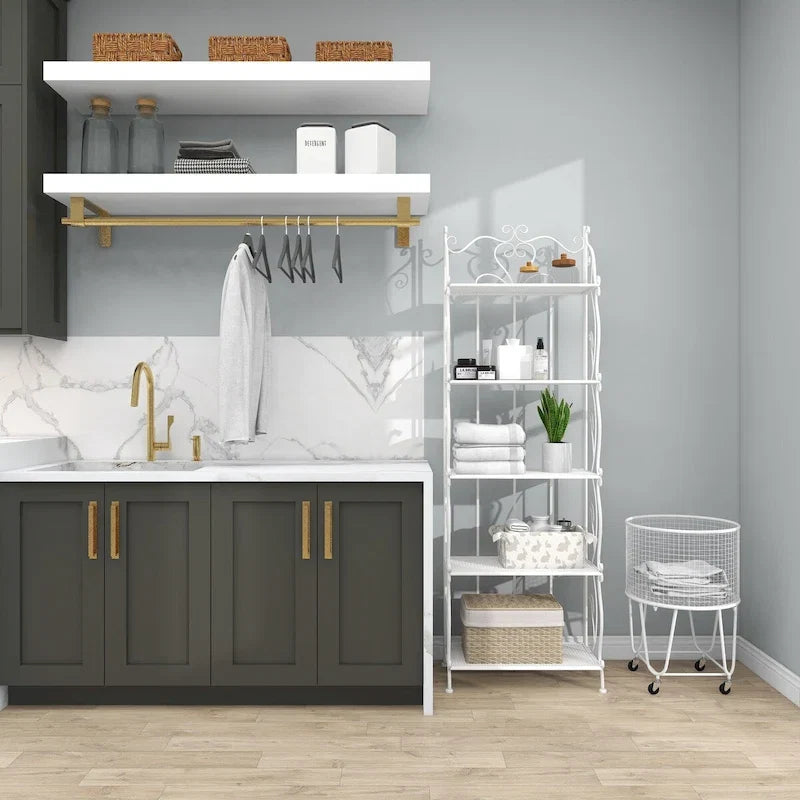 Étagère de Boulanger Pliable Haute à 5 Niveaux en Métal Décoratif pour Intérieur/Extérieur - Or ou Blanc - Roche River Decor