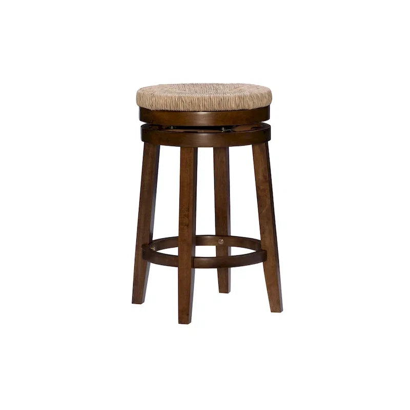Tabouret de comptoir pivotant sans dossier Maya avec assise en jonc de mer