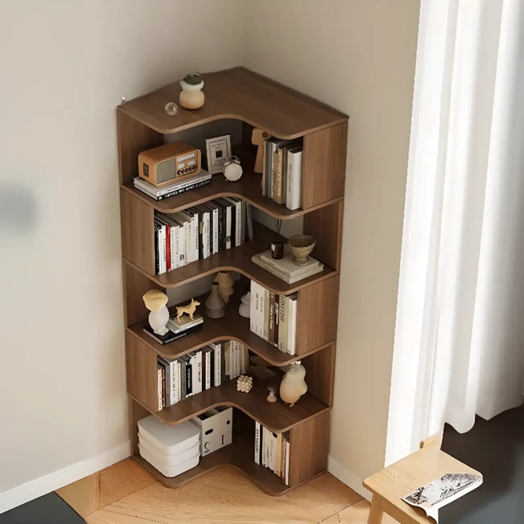 Étagère d'angle en bois manufacturé à 6 tablettes