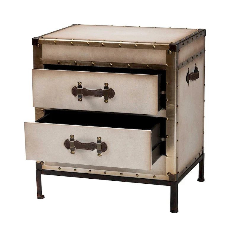 Table d'appoint/Malle de rangement en toile effet vieilli Laura