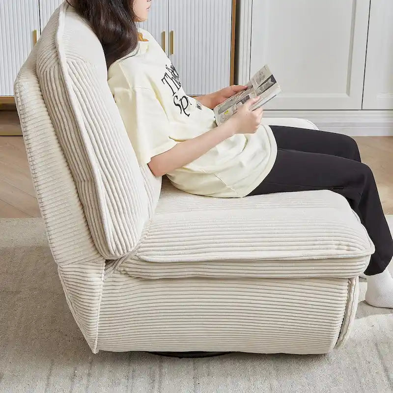 Fauteuil inclinable pivotant et coulissant en velours côtelé avec repose-pieds pour salon