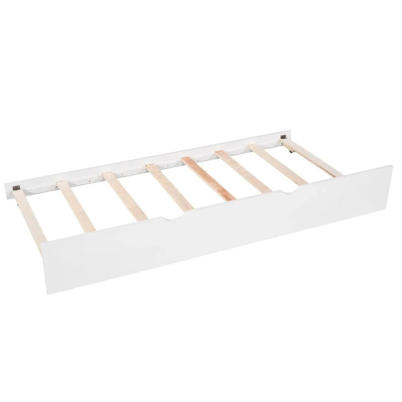 Lit plateforme en L moderne blanc de taille double avec lit gigogne et tiroirs pour chambre à coucher