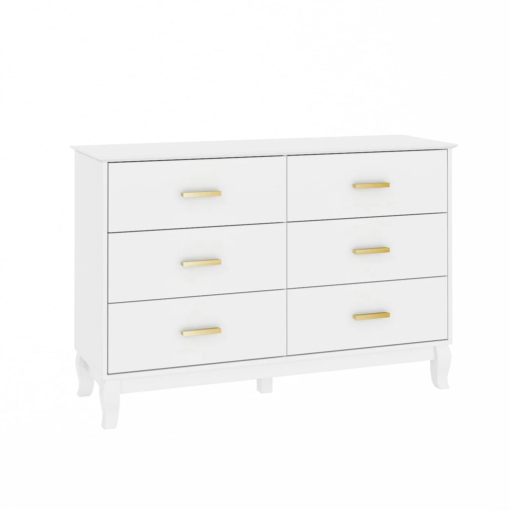 Commode double Timechee 6 tiroirs 47,2 po de largeur, pieds en bois massif, fini laqué