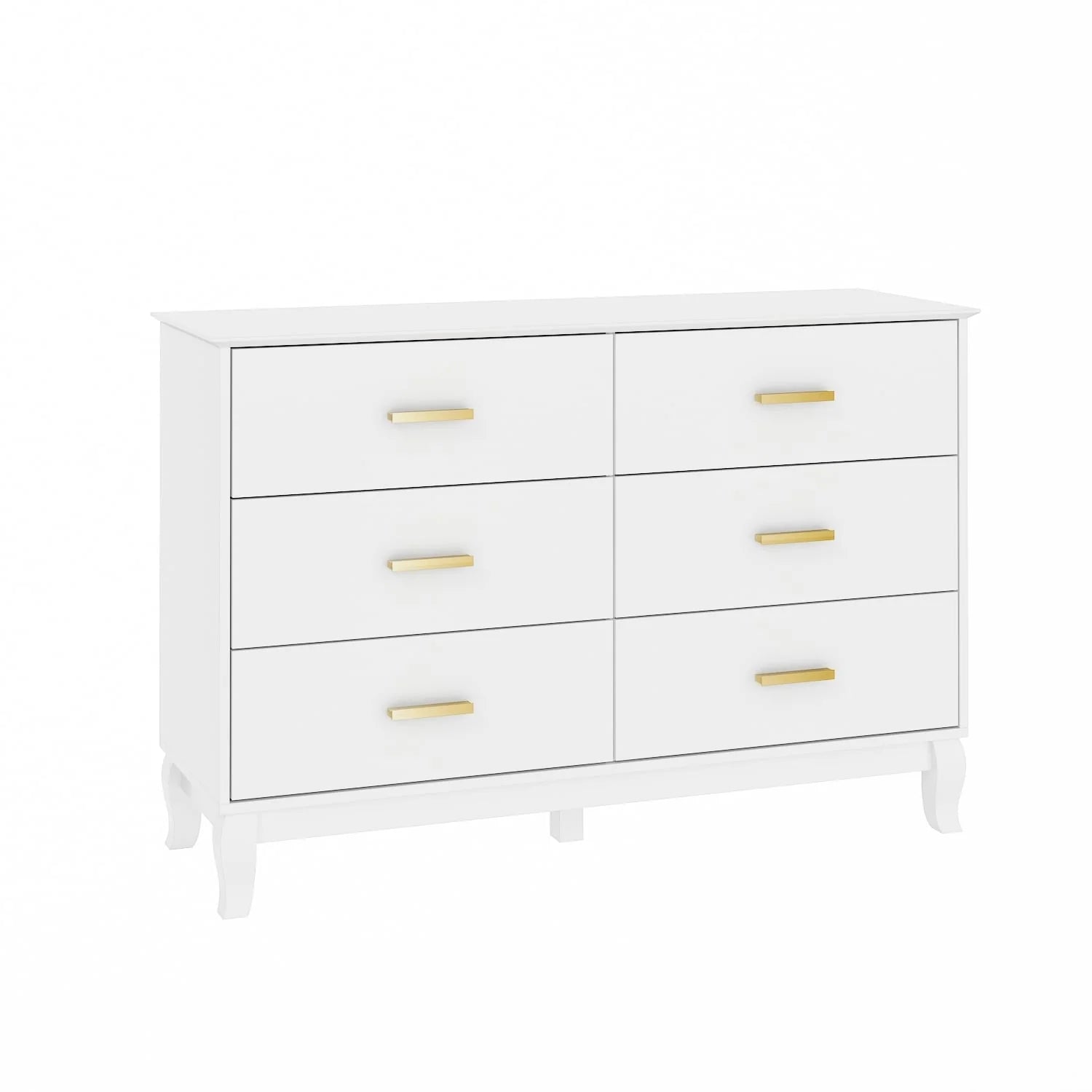 Commode double Timechee 6 tiroirs 47,2 po de largeur, pieds en bois massif, fini laqué