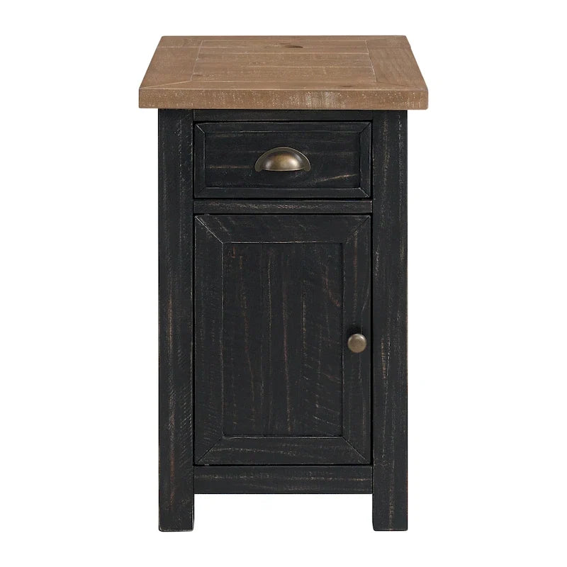 Table d'appoint de chevet Monterey en bois massif avec prises de courant cachées