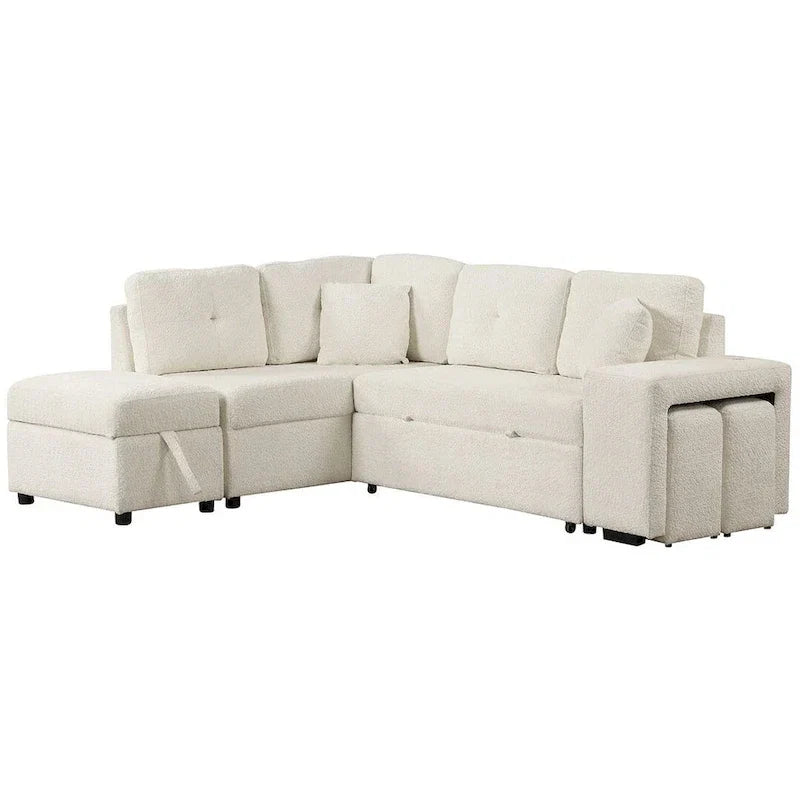 Canapé d'angle convertible avec pouf de rangement, canapé-lit pour salon