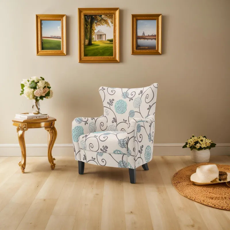 Fauteuil rembourré à dossier haut avec pieds en bois Modern Retro 30.25 pour le salon