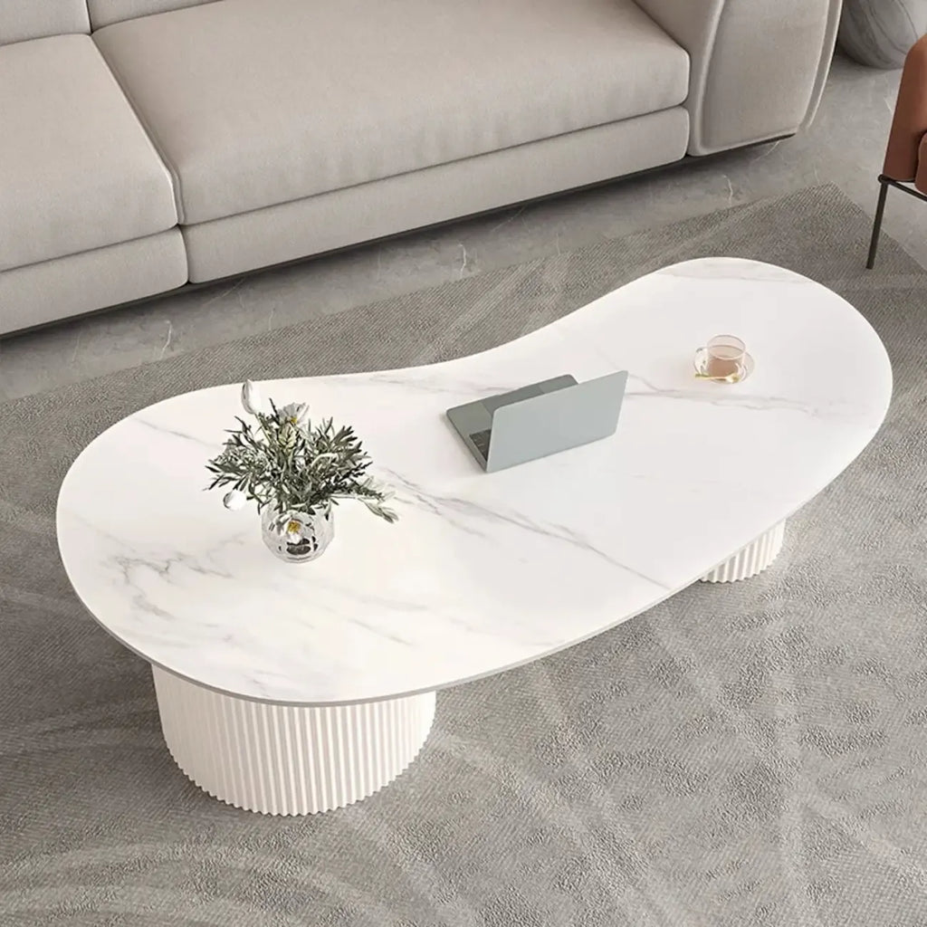 Table basse ovale standard blanche minimaliste avec 2 tiroirs