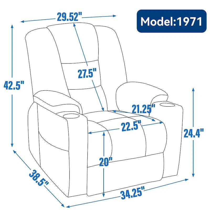 Fauteuil inclinable Power Lift avec massage et chaleur, fauteuils inclinables larges et rembourrés Lazy Boy avec ports USB, Type C et 2 porte-gobelets en acier