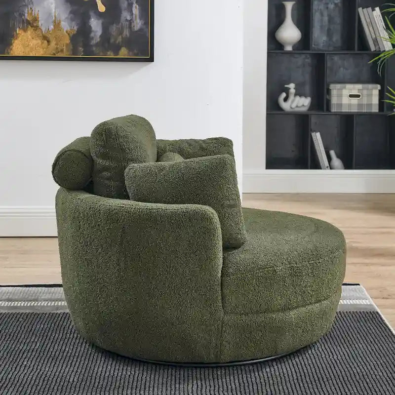 Fauteuil crapaud pivotant surdimensionné avec pouf de rangement lune