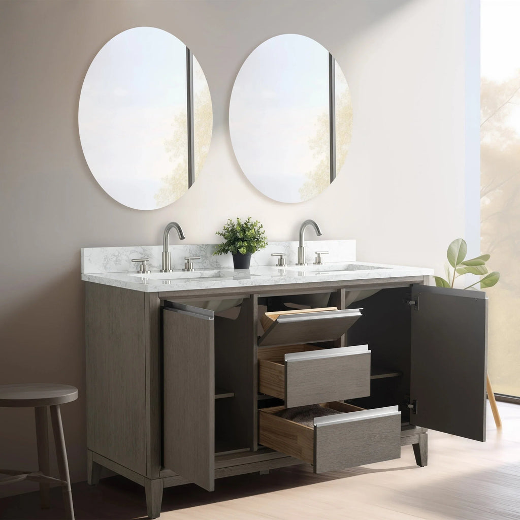 Meuble-lavabo Vanity Art avec évier en céramique et dessus en marbre reconstitué
