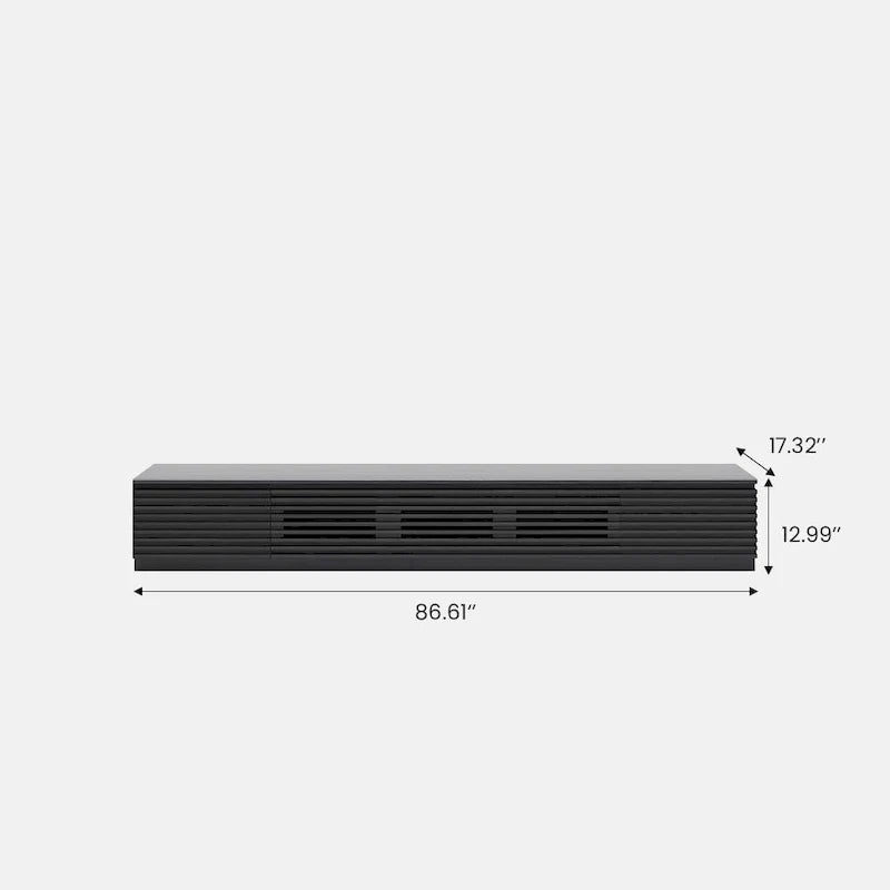 Meuble TV minimaliste avec tiroirsConsole multimédia en bois massif avec placards, porte abattante, placage noyer, entièrement assemblé