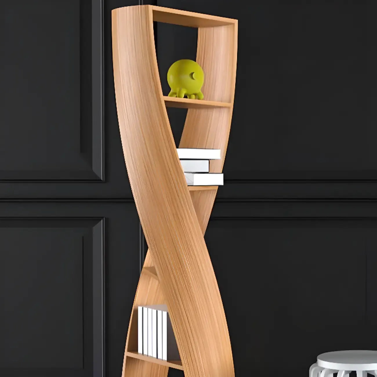 Bibliothèque verticale contemporaine en bois à 5 niveaux Hourglass
