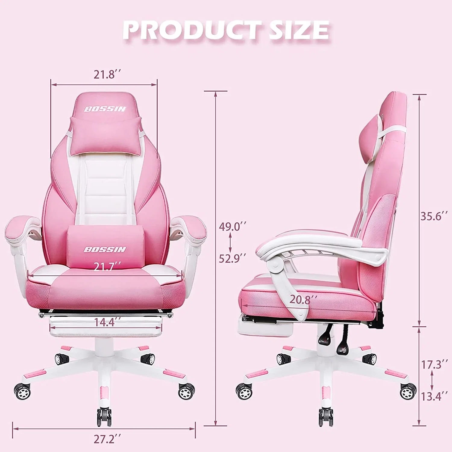 Chaise de jeu style course BOSSIN, fauteuil gamer grande taille 300 lb, chaise d'ordinateur à dossier haut