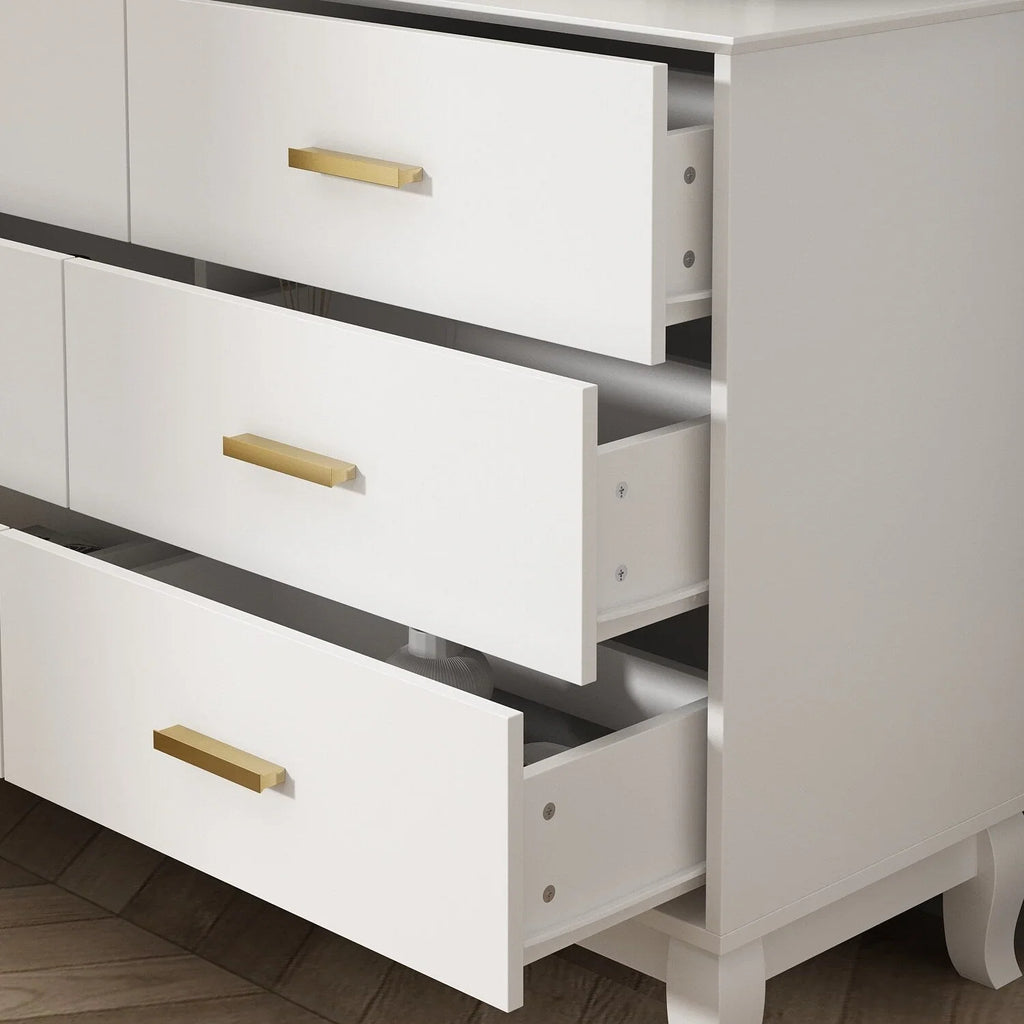 Commode double Timechee 6 tiroirs 47,2 po de largeur, pieds en bois massif, fini laqué