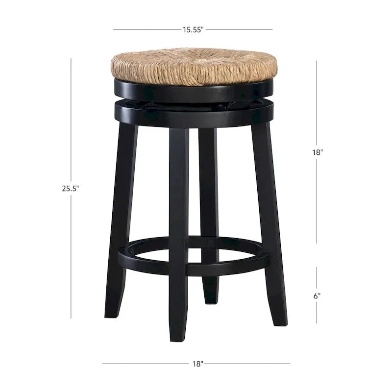Tabouret de comptoir pivotant sans dossier Maya avec assise en jonc de mer