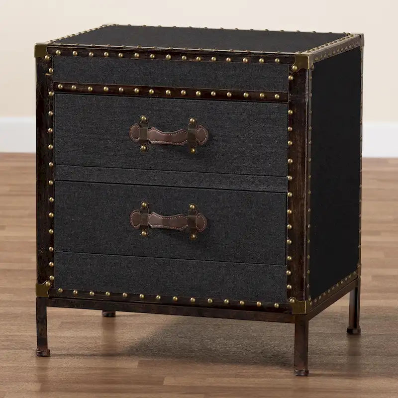 Table d'appoint/Malle de rangement en toile effet vieilli Laura