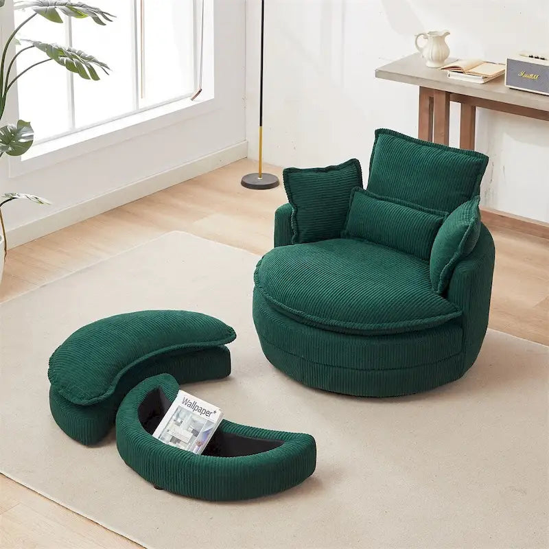 Fauteuil pivotant surdimensionné avec pouf de rangement lune et 4 oreillers