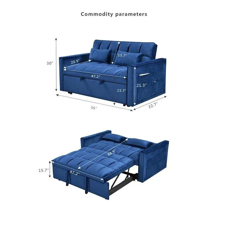 Causeuse moderne en velours avec dossier inclinable et poches, 2 places – Gris foncé / Gris clair / Bleu / Noir