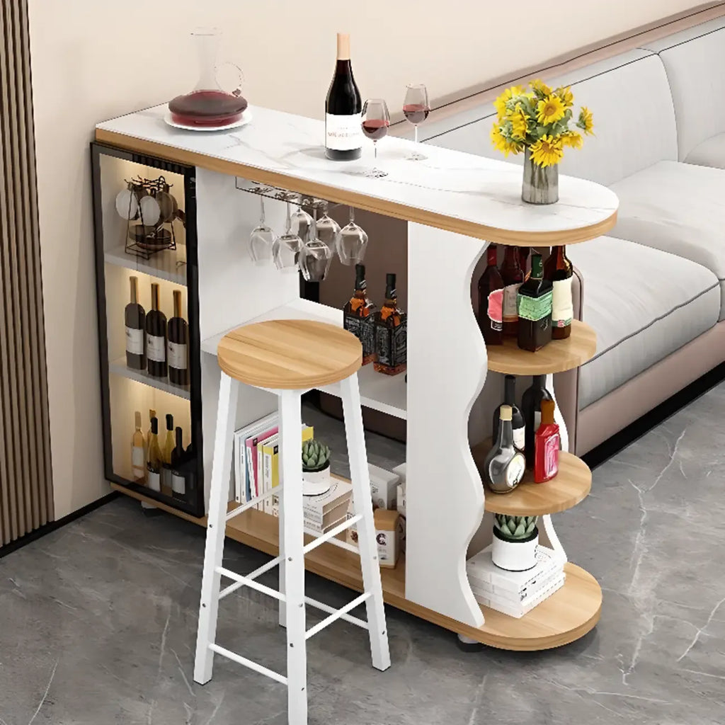 Table de bar contemporaine en pierre à plateau libre avec rangement pour bars à domicile