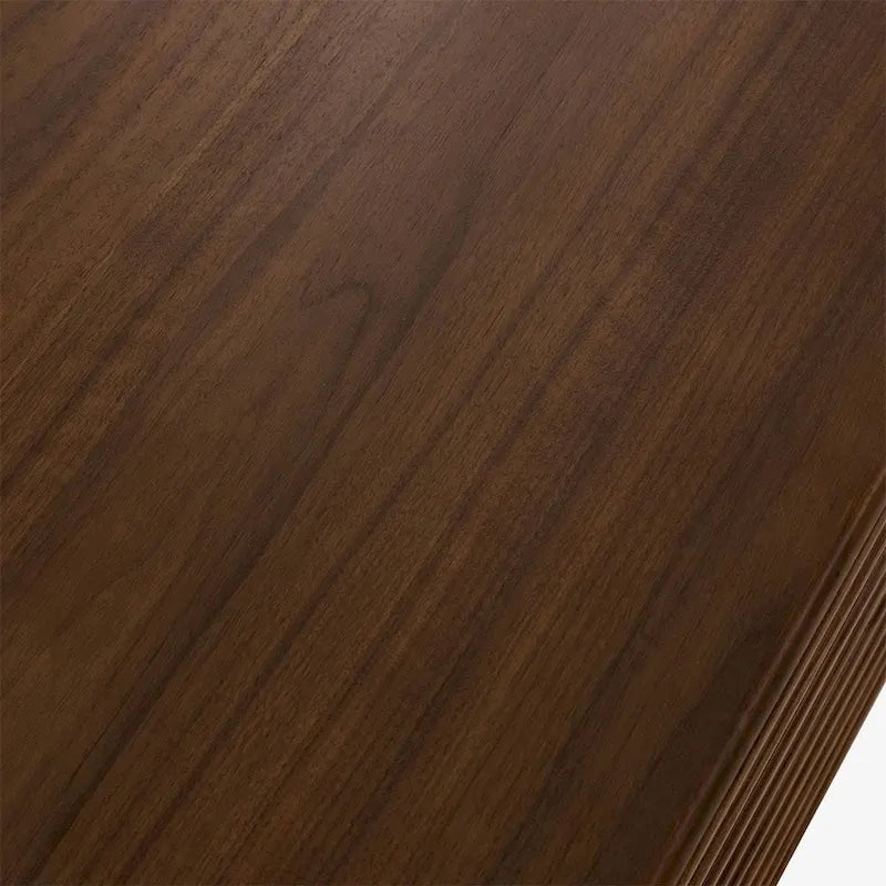 Meuble TV minimaliste avec tiroirsConsole multimédia en bois massif avec placards, porte abattante, placage noyer, entièrement assemblé