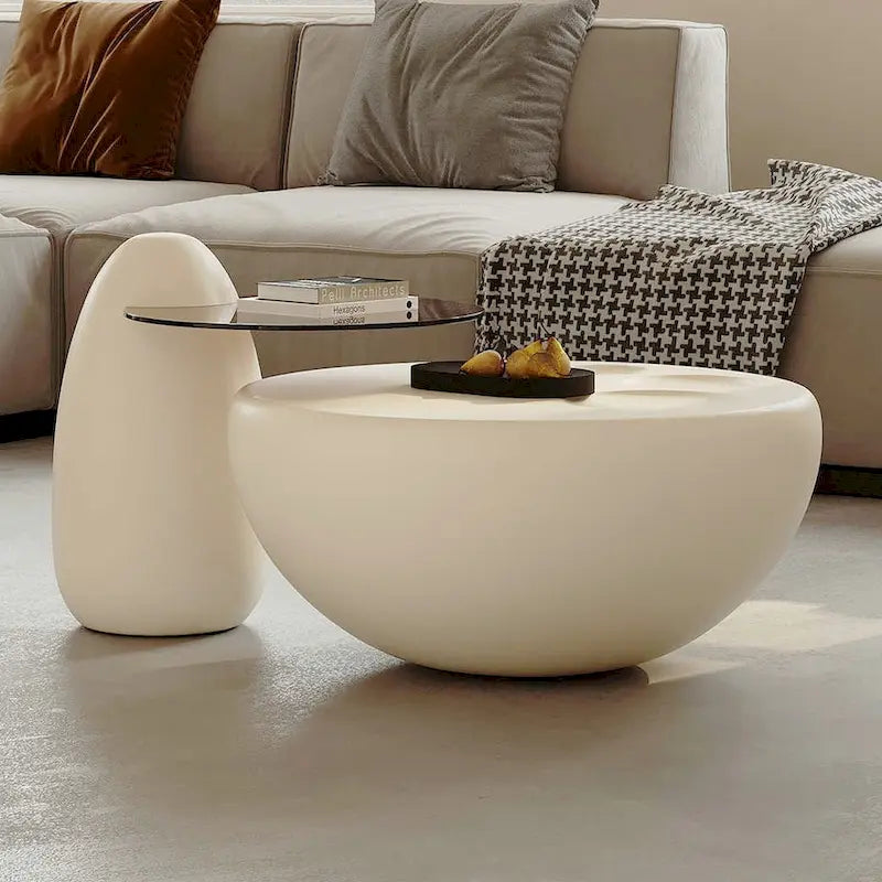 Table basse gigogne 42 moderne ronde blanc crème, 2 pièces pour le salon - 62