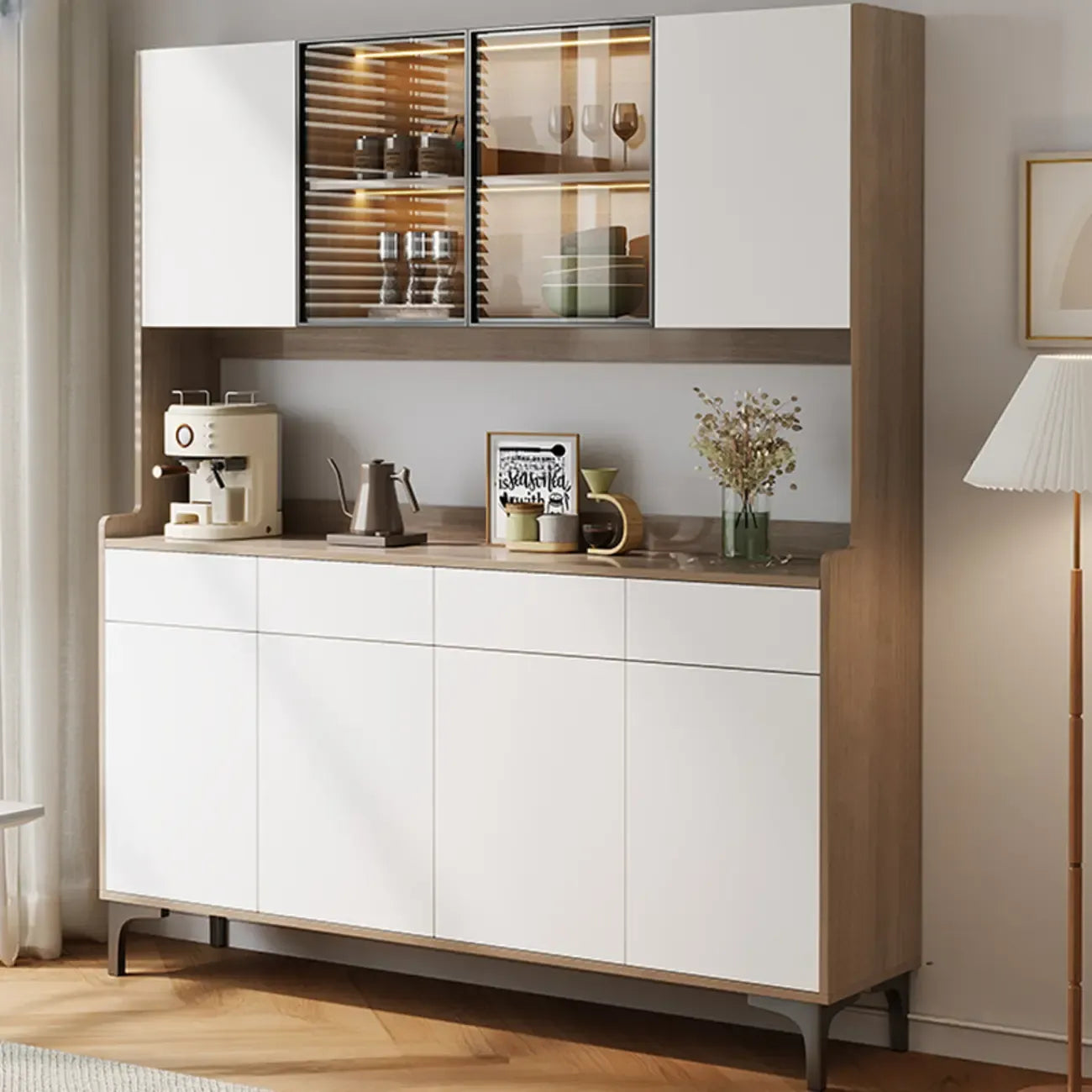 Buffet vaisselier en bois et verre avec partie haute