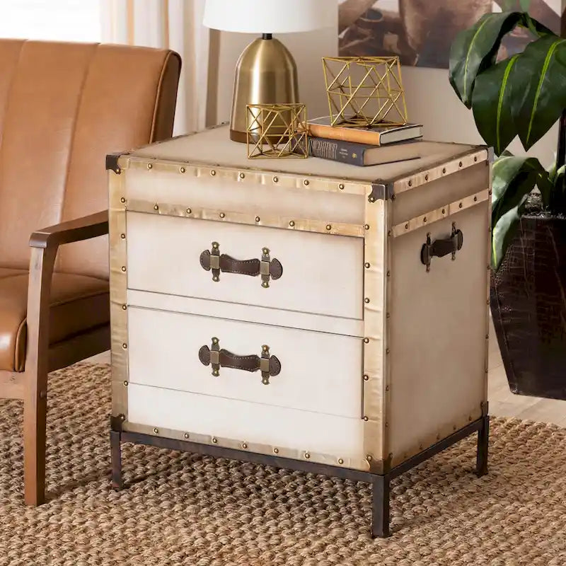 Table d'appoint/Malle de rangement en toile effet vieilli Laura