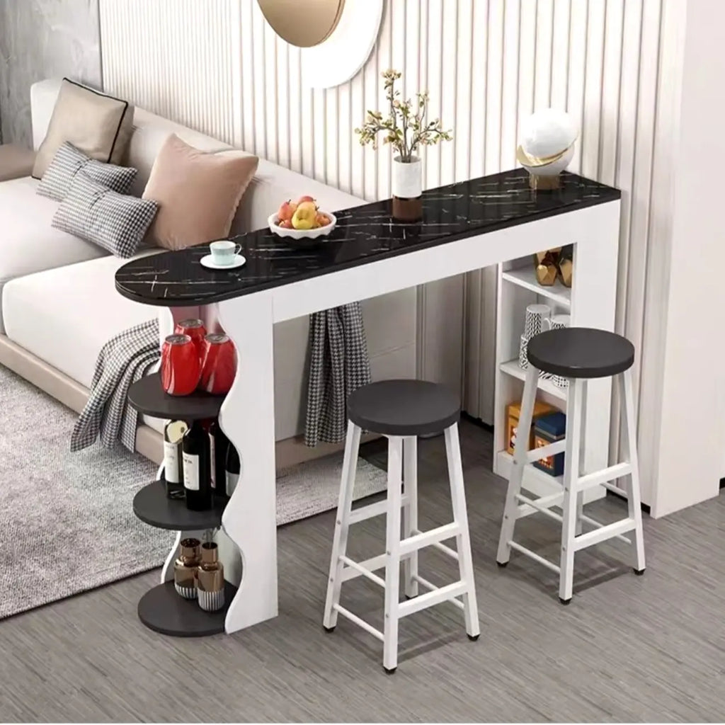 Tables de bar étagères asymétriques modernes en bois noir et blanc