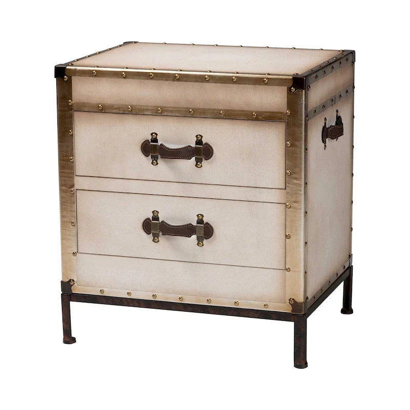 Table d'appoint/Malle de rangement en toile effet vieilli Laura